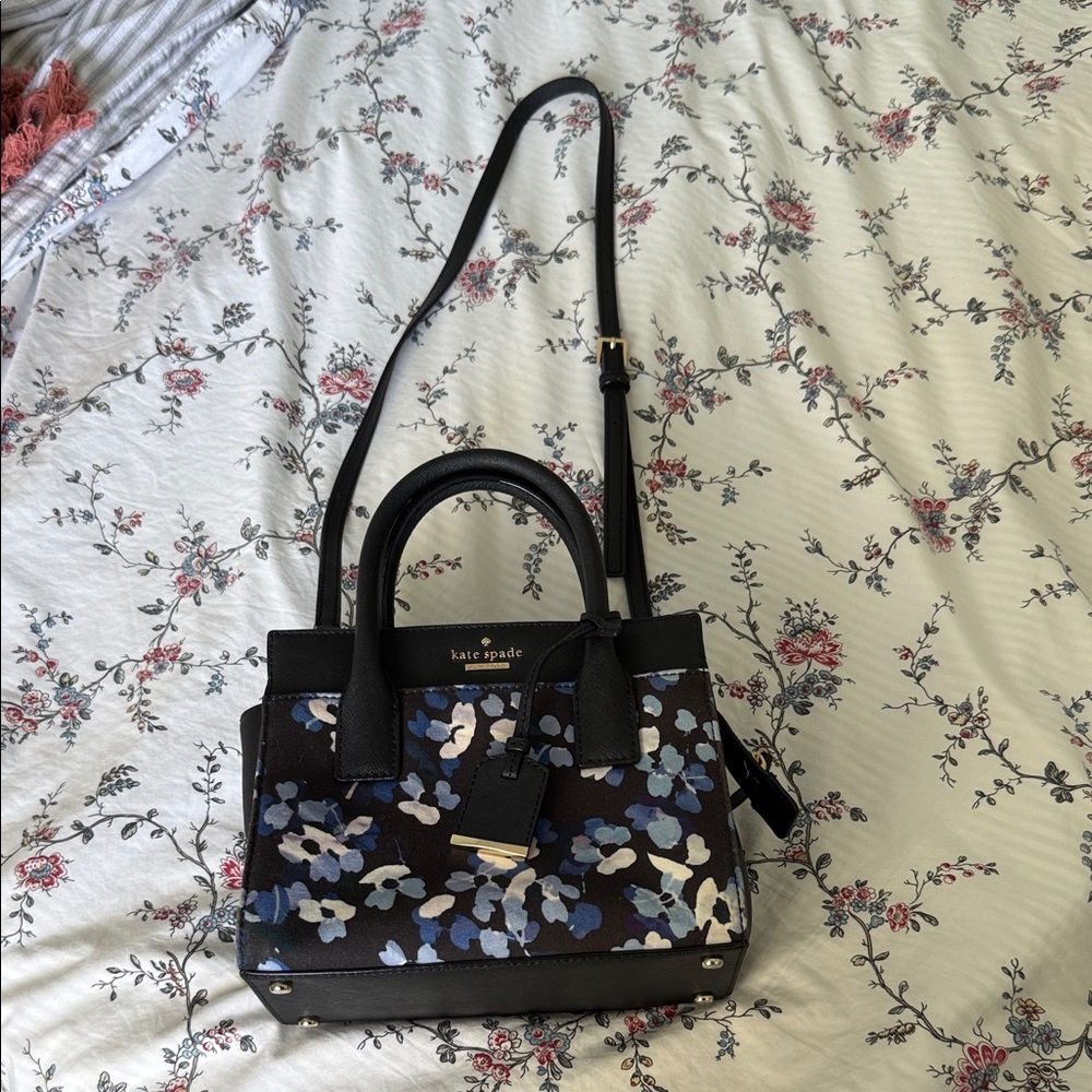 Kate Spade Black and Blue Floral Satchel